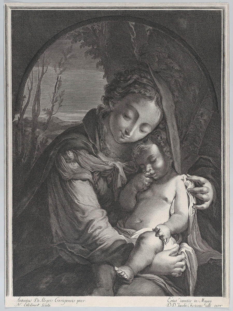 Virgin with the sleeping Christ child, Nicolas Etienne Edelinck (French, Paris 1681–1767 Paris), Engraving 