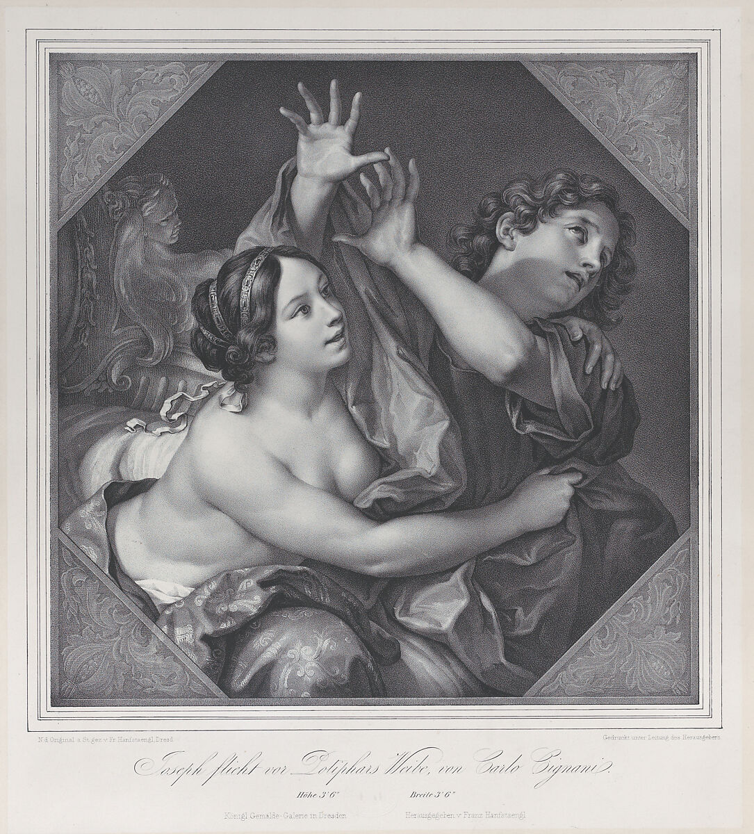 Joseph and Potiphar's wife, Franz Seraph Hanfstaengl (German, Baiernrain 1804–1877 Munich), Lithograph 