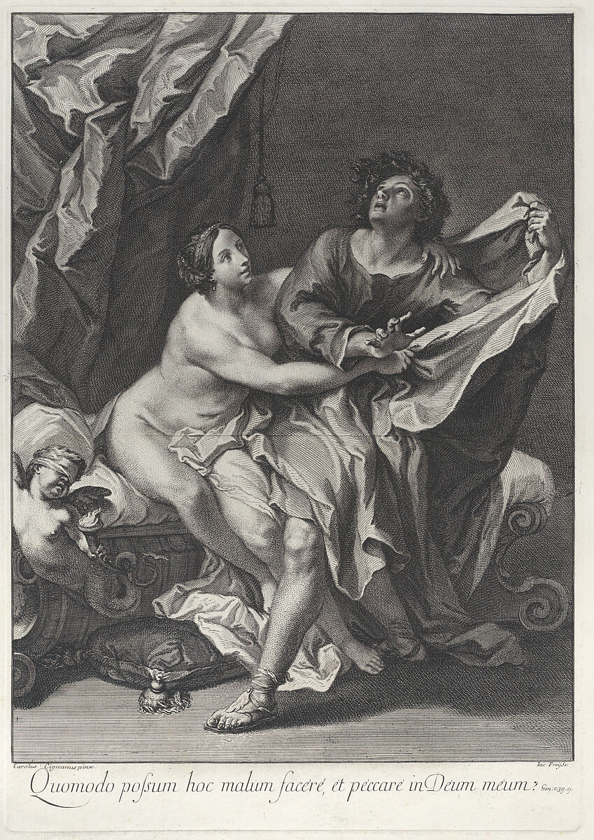 Joseph and Potiphar's wife, Johann Jakob Frey the Elder (Swiss, active in Rome 1681–1752), Etching 