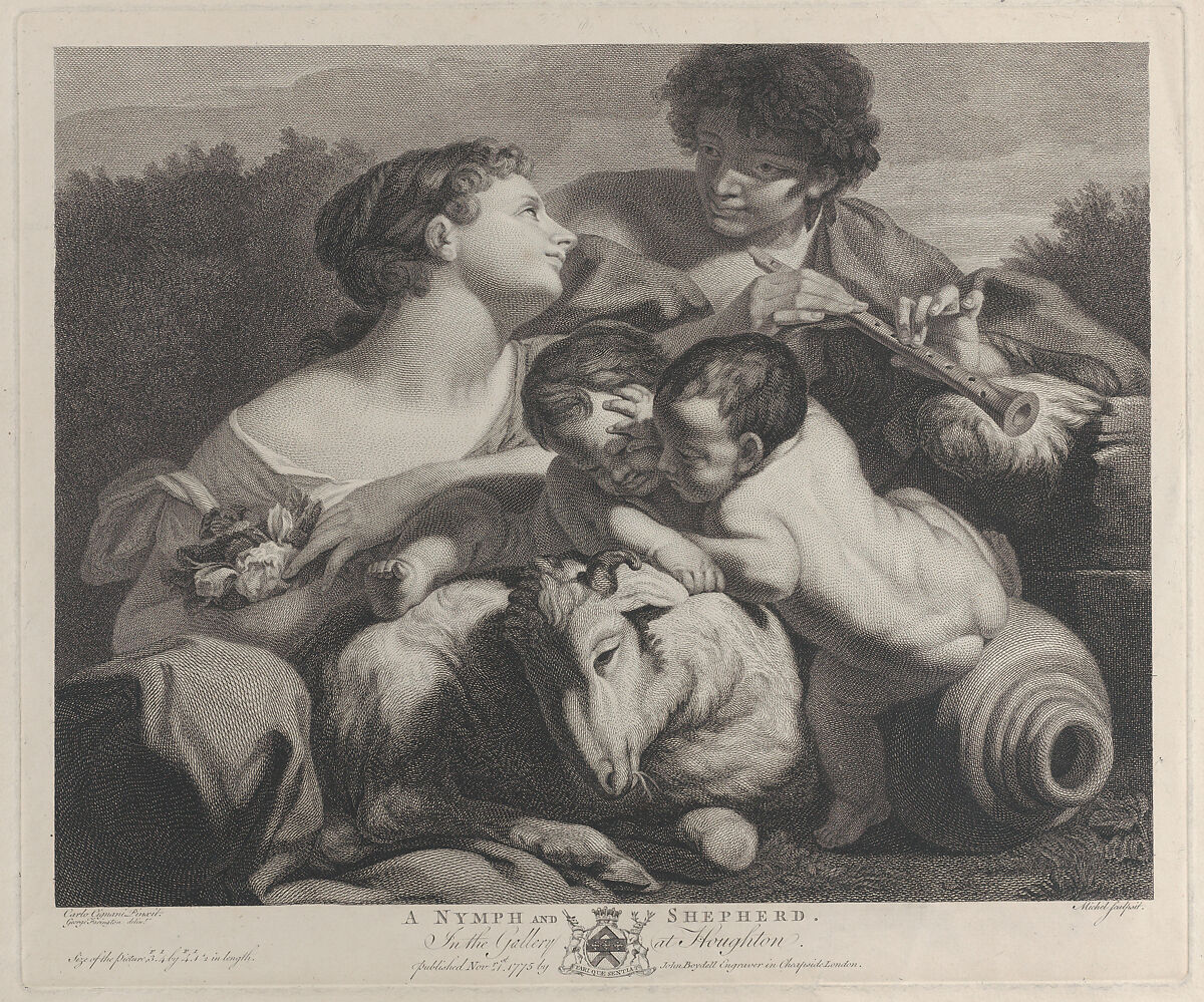 A nymph and shepherd, Jean-Baptiste Michel (French, Paris 1748–1804 Paris), Engraving