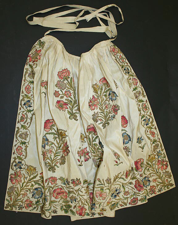 Apron, silk, metal thread, British