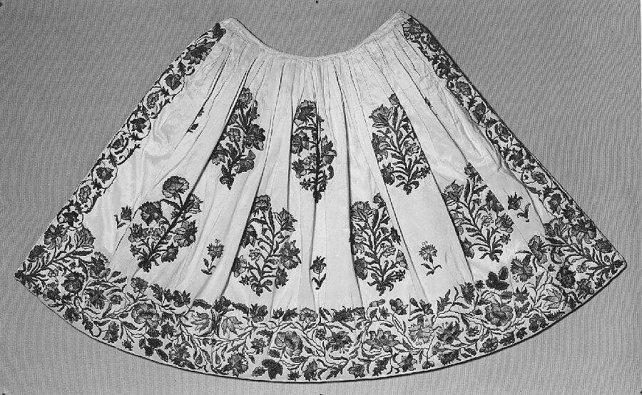 Apron, silk, metal thread, British 