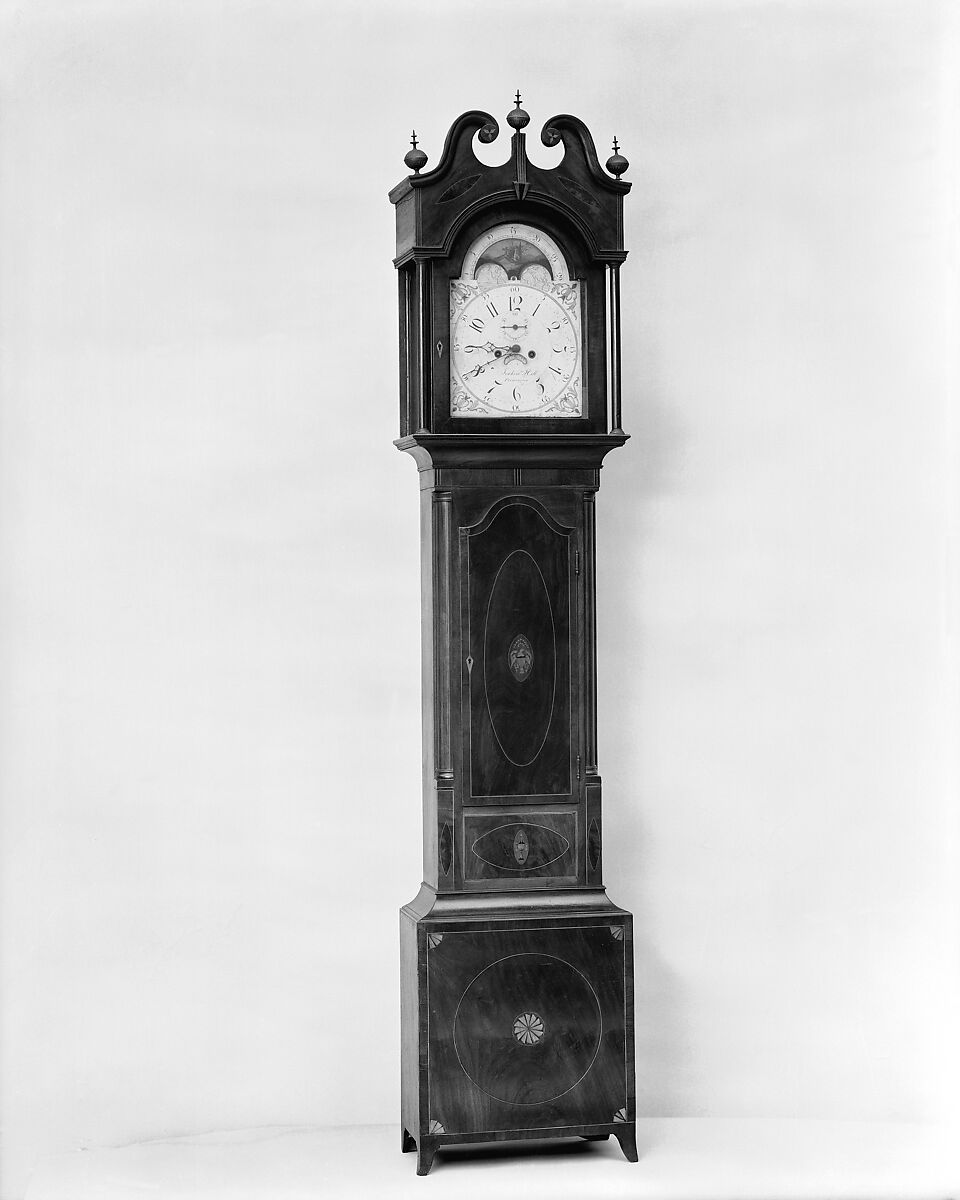 Tall Clock, Joakim Hill (1783–1869), Mahogany, maple, cherry, tulip poplar, white pine, American 