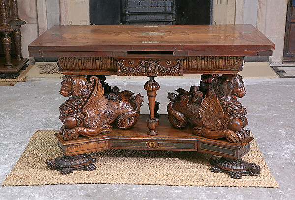 The "Sea-Dog" Table, Jacques Androuet Du Cerceau  French, Walnut wood, gilded silver, marbled inlay
