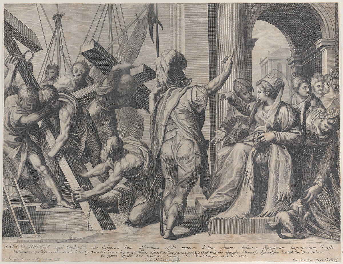 Saint Helen finding the true cross, Jerôme David (1605–after 1670), Engraving 