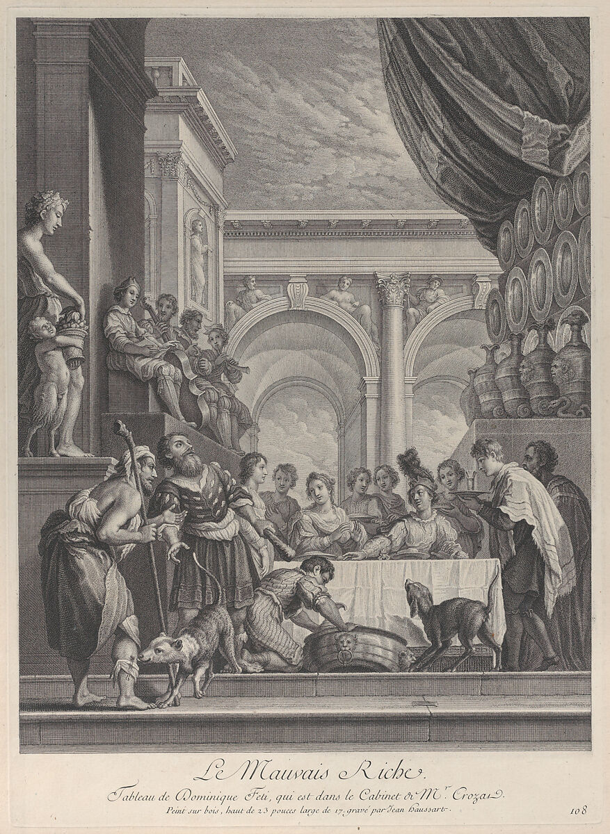 Parable of Lazarus and Dives, Jean-Baptiste Haussard (French, Paris 1679 or 1680–1749 Paris), Etching and engraving 