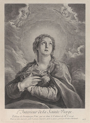 The Virgin, hands folded on her chest, looking upwards
