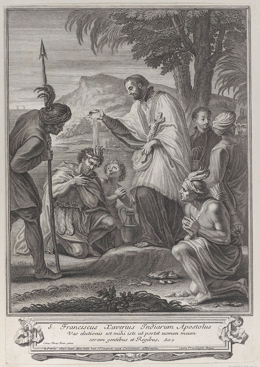 Saint Francis Xavier baptizing the Indians, Anonymous, Engraving 
