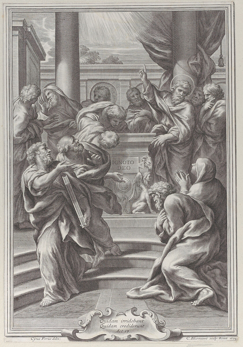 Saint Paul preaching in Athens, Cornelis Bloemaert (Dutch, Utrecht 1603–?1684 Rome), Engraving 
