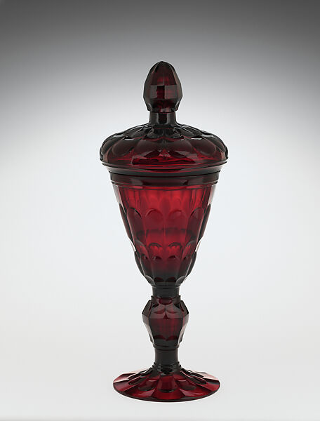 Covered Goblet, Transparent dark gold ruby glass (blown, cut), German, Potsdam 