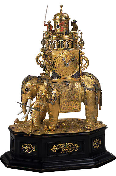 Automaton Clock in the Form of an Elephant, Metal (gilded), bronze (silvered), copper, steel, enamel,
wood (ebonized), glass, paint, German, Augsburg 