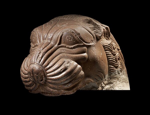 Fragment of a lion capital, Sandstone, India, Masarh, Shahabad district, Bihar 