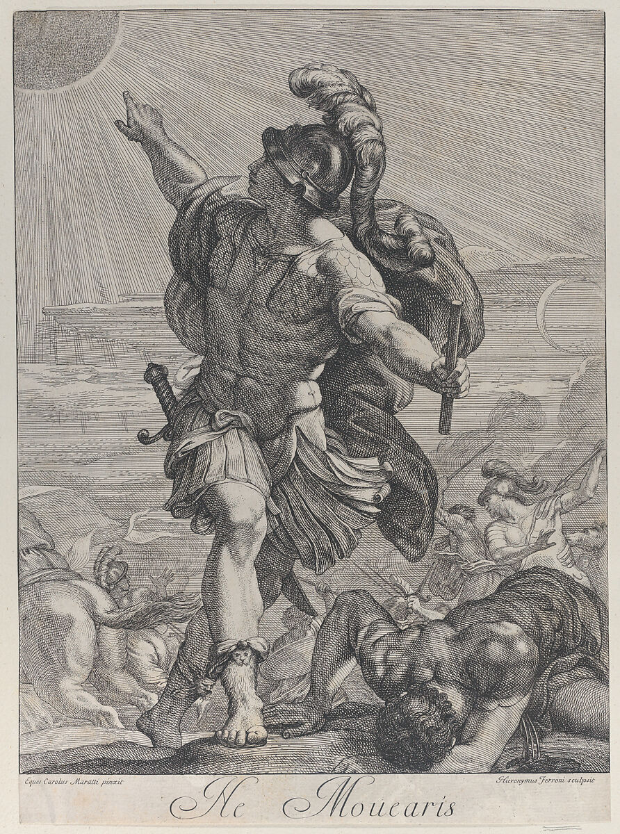 Joshua bidding the sun to stand still, Hieronymus Ferroni (1687–1730), Etching 