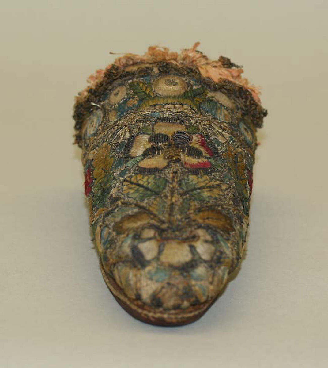 Mules, linen, silk, metallic, leather, British