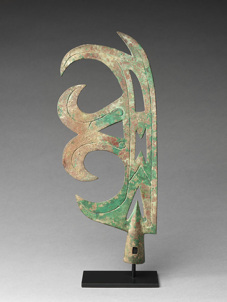 Ceremonial halberd blade or finial, Bronze, China 