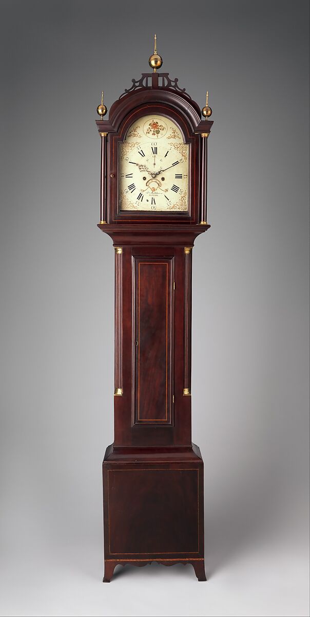 Tall Clock, Joseph Mulliken (active 1775–1800), Mahogany, white pine, American 