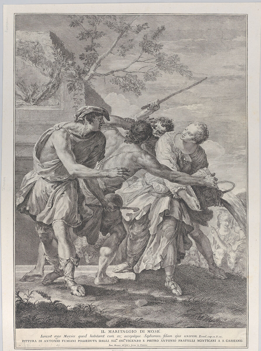 Moses defending the daughters of Jethro, Pietro Monaco (Italian, Belluno 1707–1772 Venice), Etching and engraving 