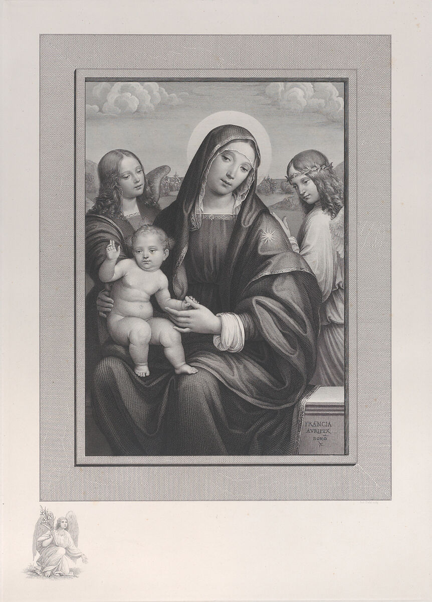 Madonna and Child with angels, Antonio Dalco (Italian, 1802–1888), Engraving 
