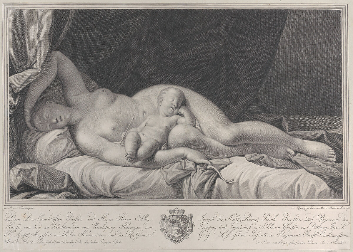 Sleeping Venus with Cupid in her lap, Quirin Mark (Austrian, Littau 1753–1811 Vienna), Engraving 