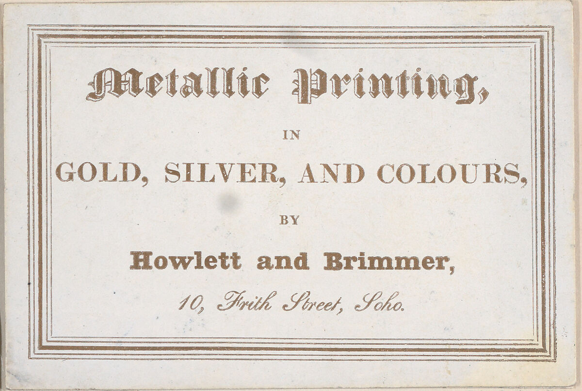 Trade card for Howlett and Brimmer, Metallic Printer, Anonymous, British, 18th century, Engraving 