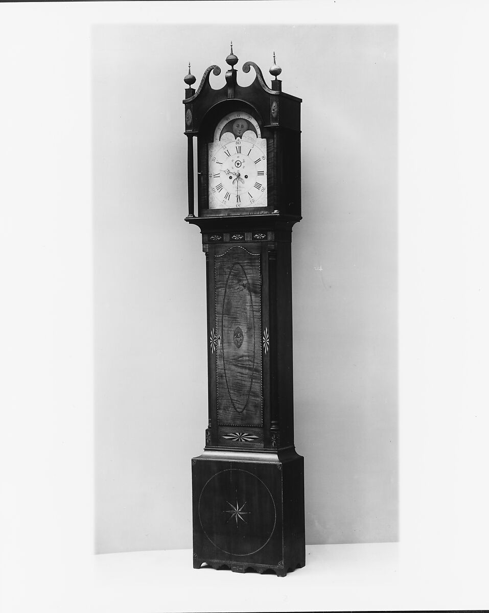 Tall Clock, Nathan Storrs (1768–1839), Maple, holly, ebony, white pine, tulip poplar, American 