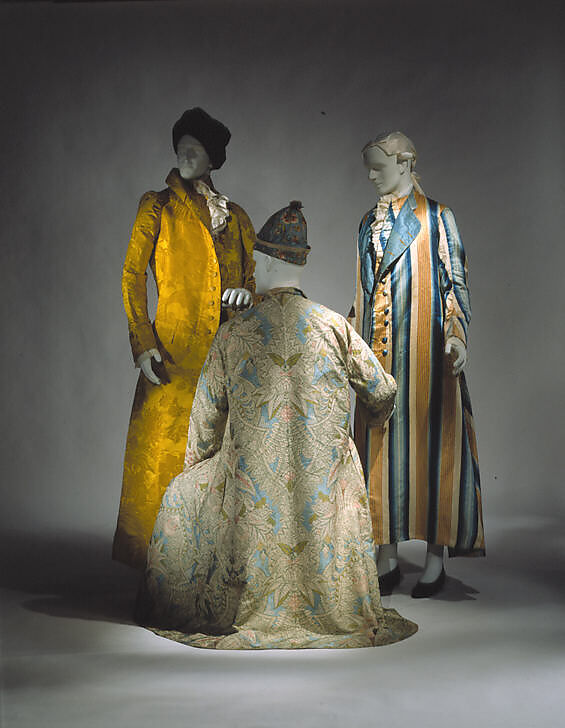 Ensemble (banyan, waistcoat, and breeches), silk, wool, linen, European