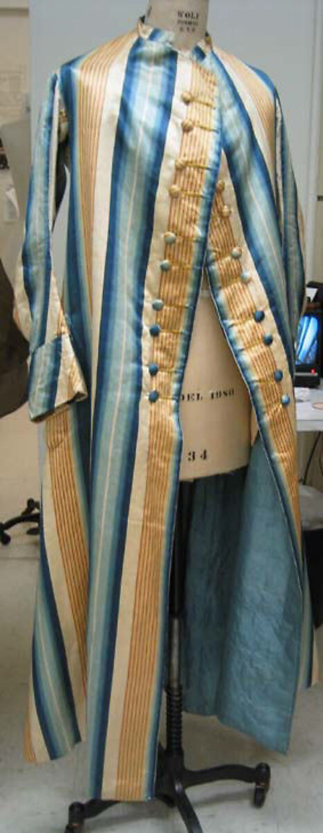 Ensemble (banyan, waistcoat, and breeches), silk, wool, linen, European