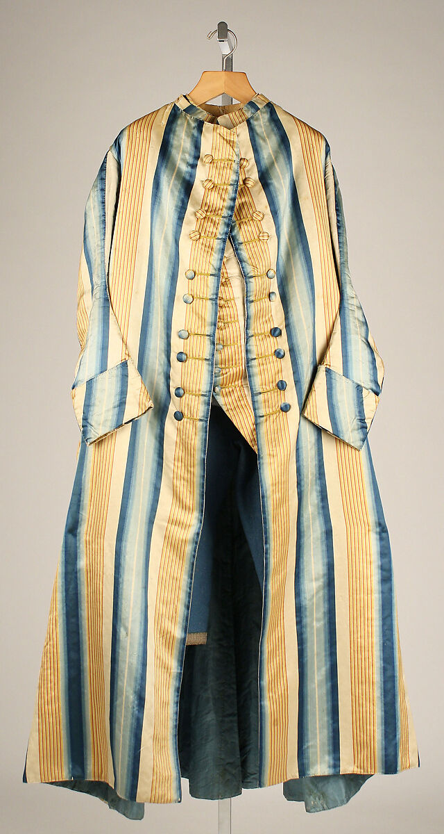 Ensemble (banyan, waistcoat, and breeches), silk, wool, linen, European