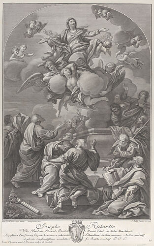 The Assumption of the Virgin, who rises from the tomb surrounded by Apostles