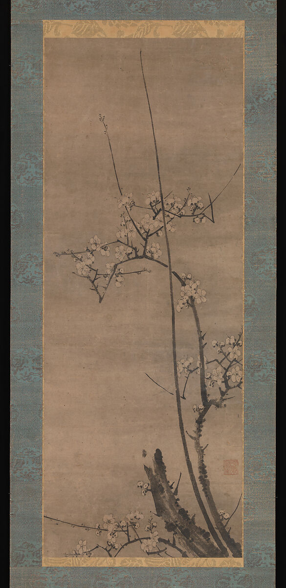 Ink Plum, Byōsen Myōshitsu (Japanese, active ca. 1450–75), Pair of hanging scrolls; ink on paper, Japan
