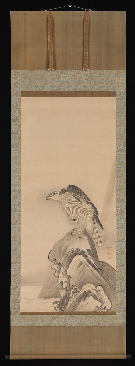 Hawks, Soga Nichokuan (Japanese, active mid-17th century), Pair of hanging scrolls; ink on paper, Japan