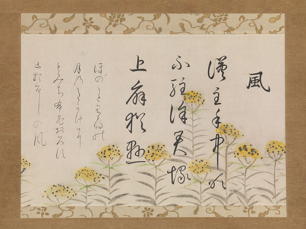 Poems on “Wind” from Japanese and Chinese and Poems to Sing, Horie Yorinao (Tōgen) (Japanese, 1606–1693), Hanging scroll; ink and color on paper, Japan 