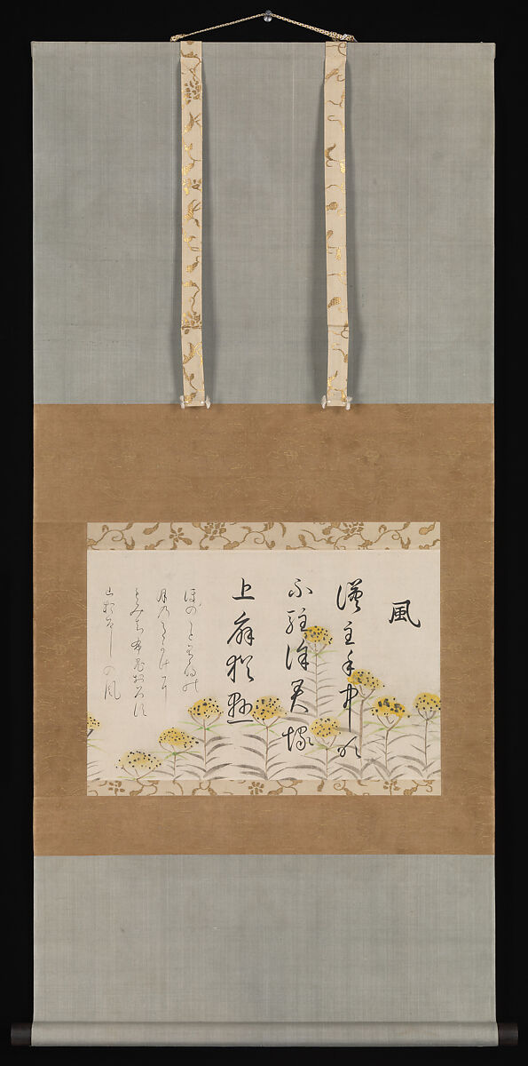 Poems on “Wind” from Japanese and Chinese and Poems to Sing, Horie Yorinao (Tōgen) (Japanese, 1606–1693), Hanging scroll; ink and color on paper, Japan