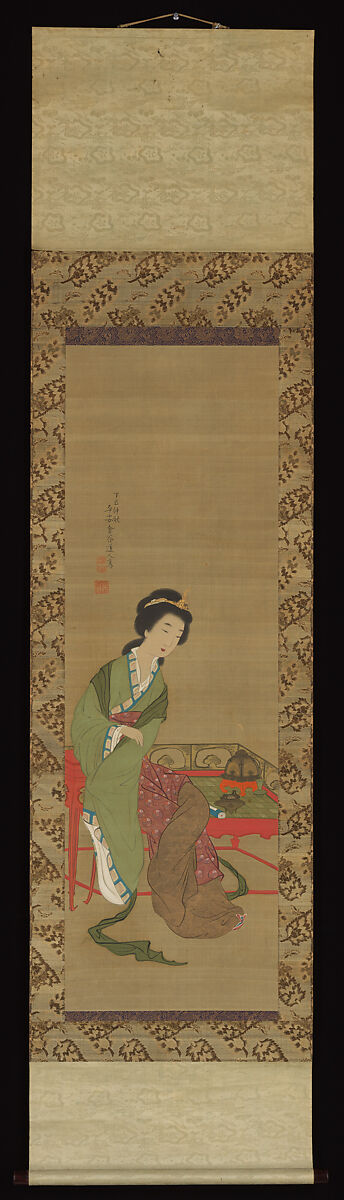 Chinese Beauty, Yokoi Kinkoku  横井金谷 (Japanese, 1761–1832), Hanging scroll; ink and color on silk, Japan