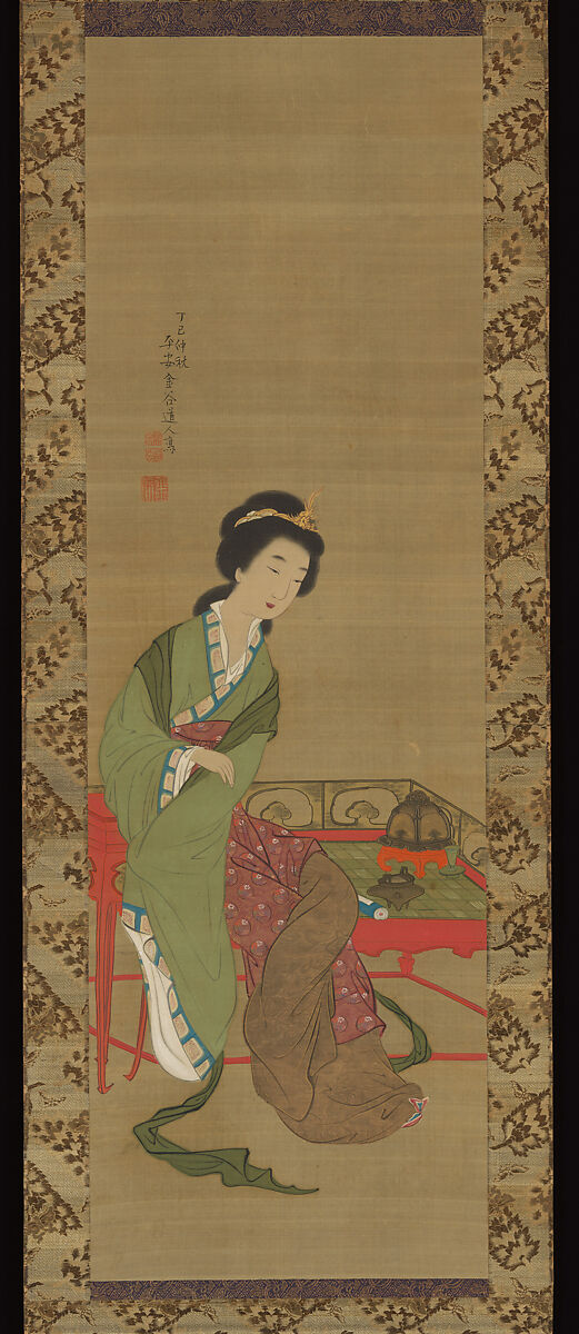 Chinese Beauty, Yokoi Kinkoku  横井金谷 (Japanese, 1761–1832), Hanging scroll; ink and color on silk, Japan 