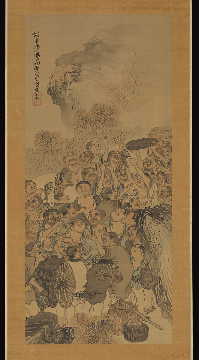 Fish Market, Matsumura Goshun (Japanese, 1752–1811), Hanging scroll; ink and color on silk, Japan 