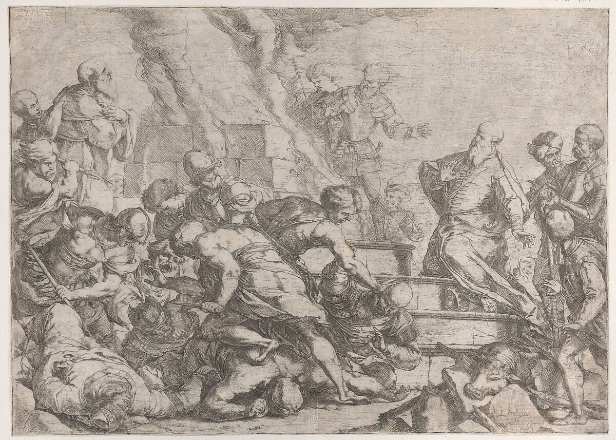 The sacrifice of Elijah, Luca Giordano (Italian, Naples 1634–1705 Naples), Etching 