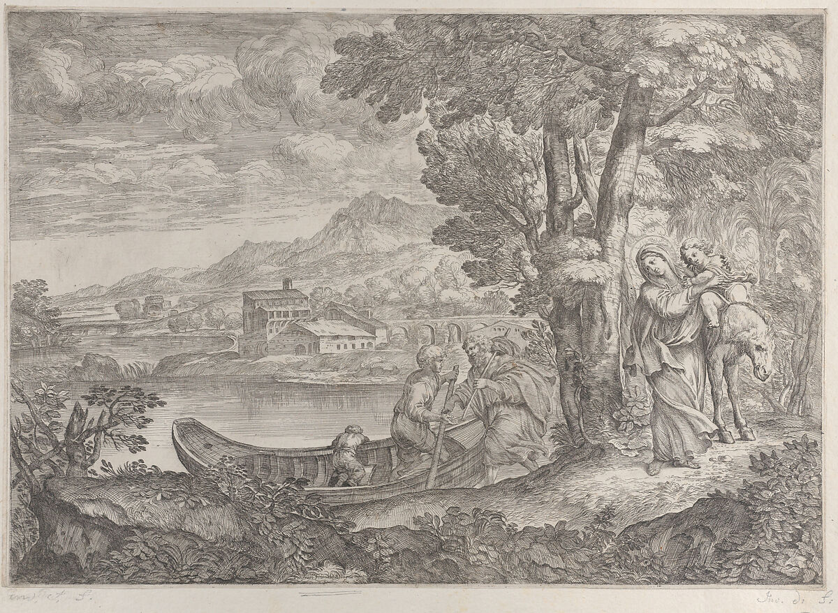 Landscape with the flight into Egypt, Giovanni Francesco Grimaldi (Italian, Bologna 1606–1680 Rome), Etching 