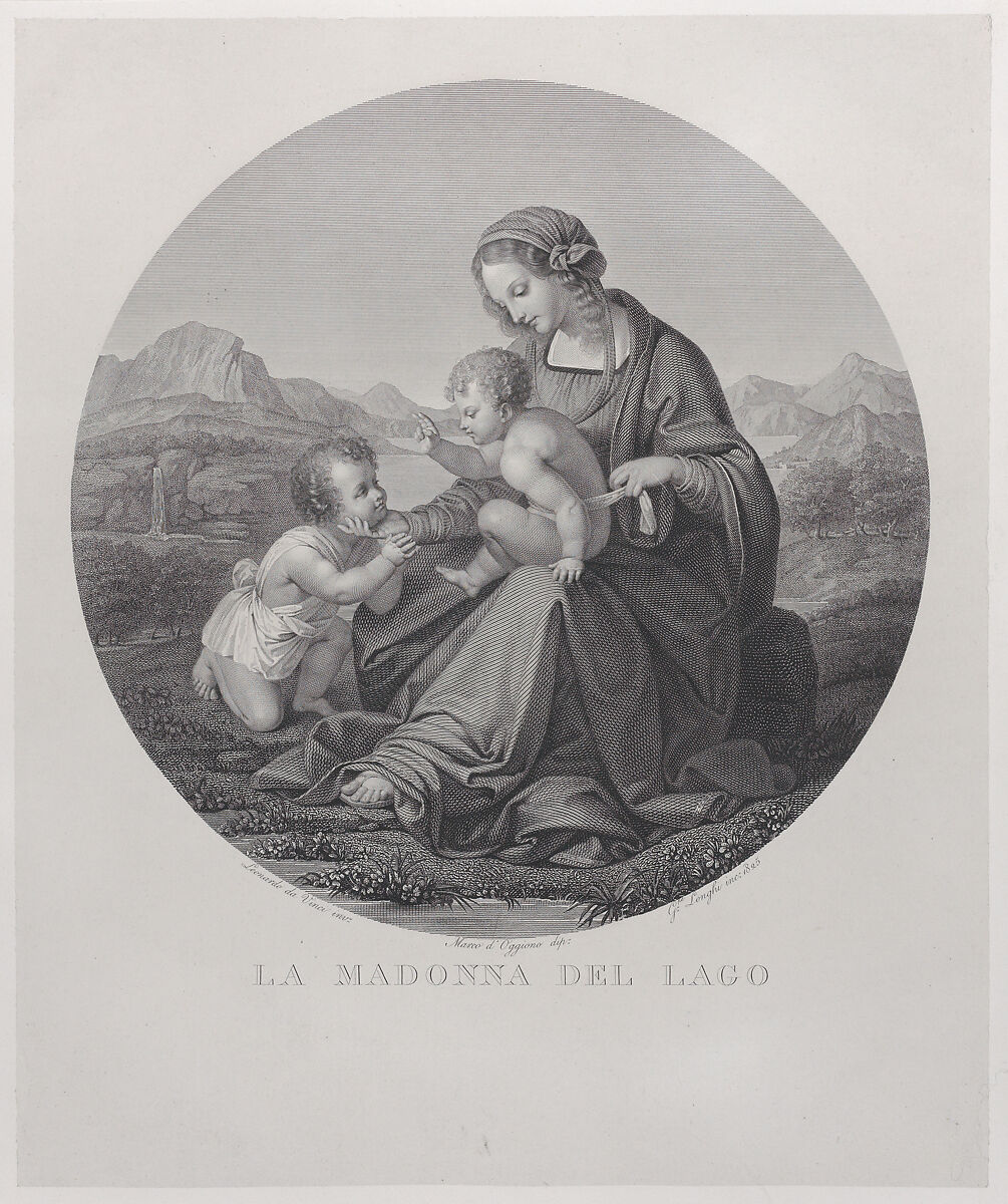Virgin and Child with the infant Saint John the Baptist, before a landscape, in a tondo (La Madonna del Lago), Giuseppe Longhi (Italian, Monza 1766–1831 Mailand), Engraving 
