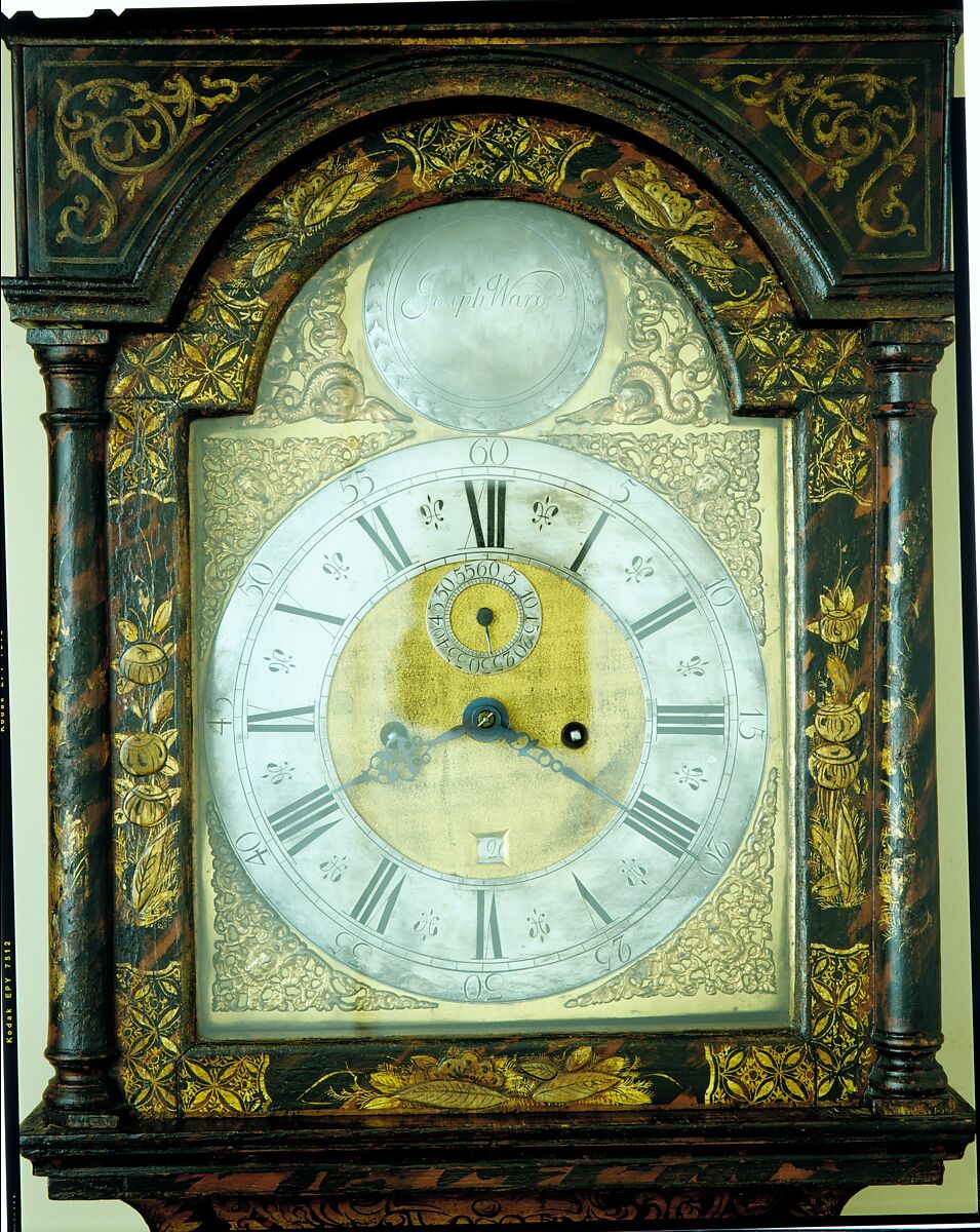 Tall Clock, Joseph Ward (active ca. 1740–60), Japanned white pine; brass, iron, glass, American