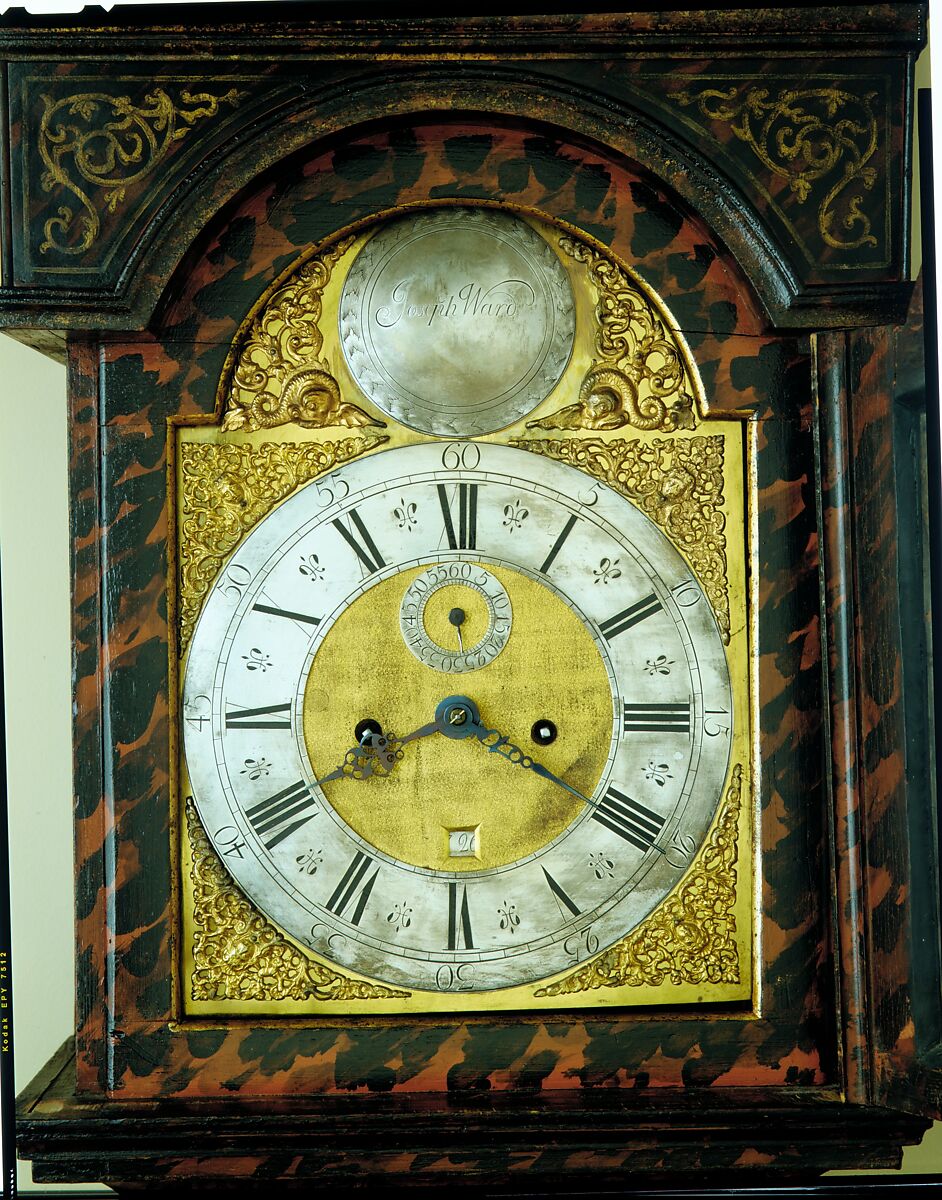 Tall Clock, Joseph Ward (active ca. 1740–60), Japanned white pine; brass, iron, glass, American