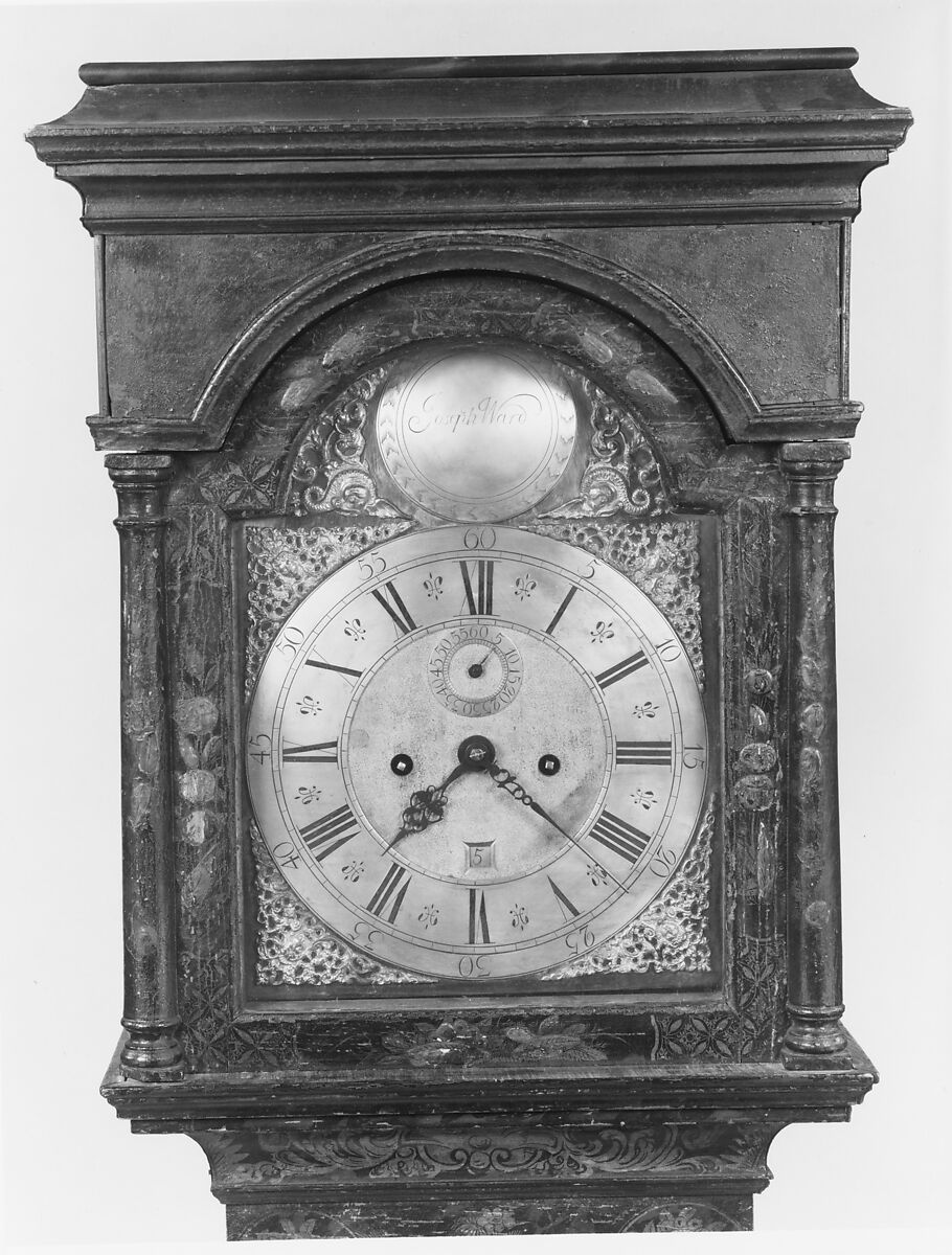 Tall Clock, Joseph Ward (active ca. 1740–60), Japanned white pine; brass, iron, glass, American