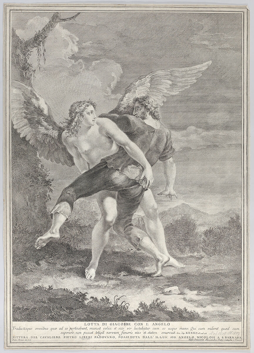 Jacob wrestling the angel, Pietro Monaco (Italian, Belluno 1707–1772 Venice), Etching and engraving 