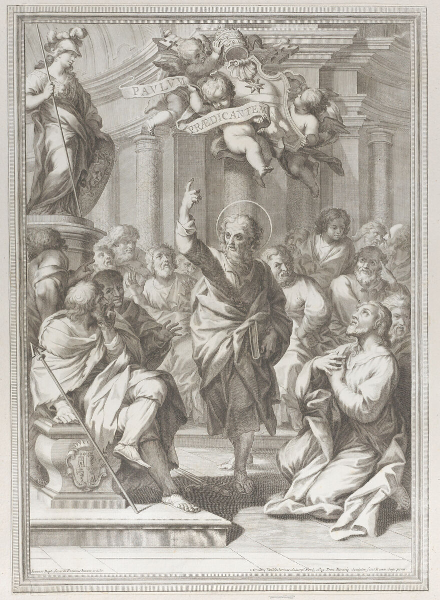 Arnold van Westerhout | Saint Paul preaching at center, standing in a ...