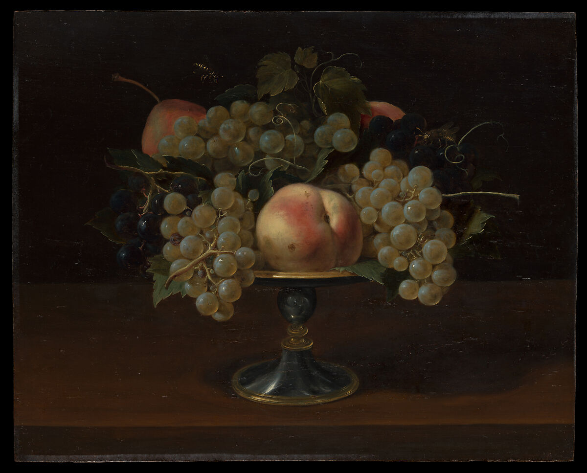 Still Life of Grapes and Peaches, Panfilo Nuvolone (Italian, Cremona ca. 1578/1581–1651 Milan), Oil on wood 