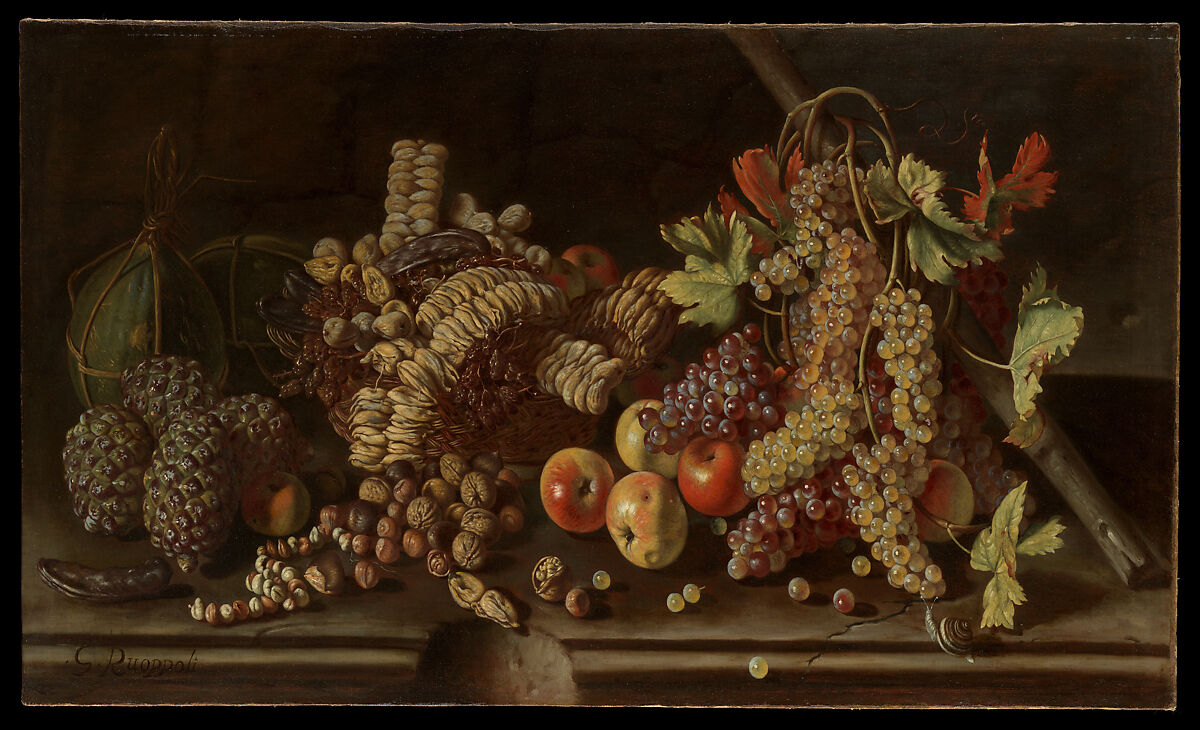 Still Life of Fruit and Nuts, Giuseppe Ruoppolo (Italian, Naples ca. 1639–1710 Naples), Oil on canvas 
