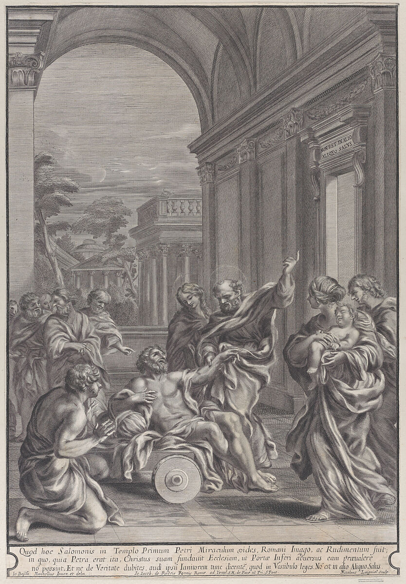 Saint Peter healing the sick, within a classical archway, Nicolas Laigniel (French, active Rome, ca. 1680), Etching 