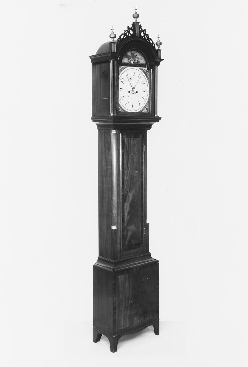 Tall Clock, Case by John Doggett (1780–1857), Mahogany, maple, white pine, American 