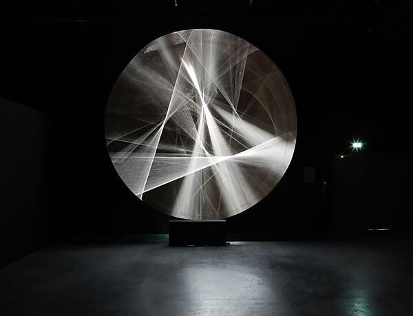 Continual Light Cylinder, Julio Le Parc (Argentine, born Mendoza, 1928), Wood, acrylic sheet, projectors, and motors 