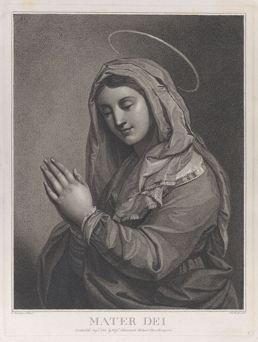 Mater Dei, the Virgin in prayer towards the left, Anonymous (M. Prab), Engraving 